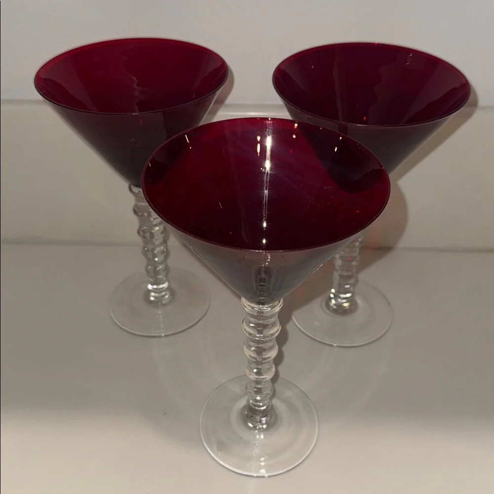 PIER 1 Elegant Red Martini Glasses Set of 3
